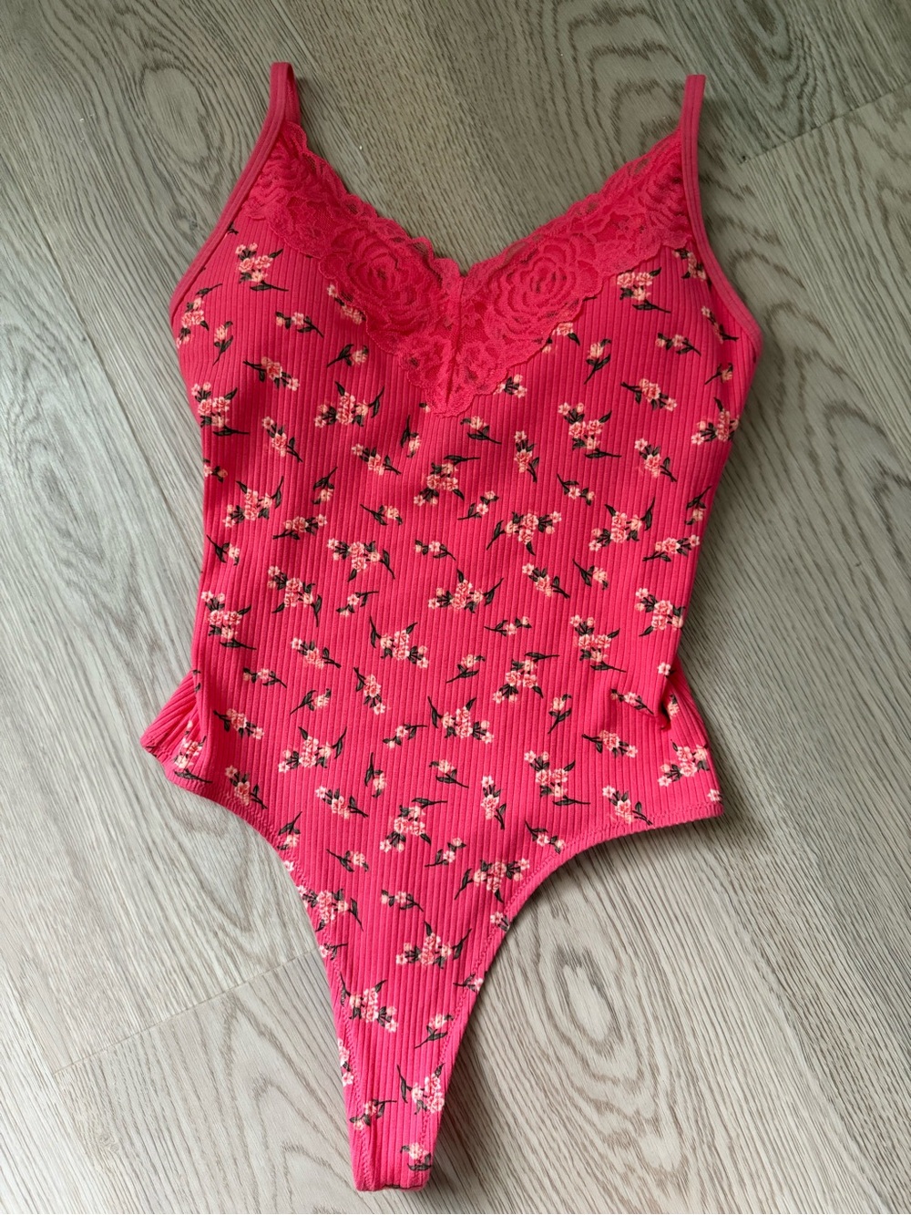 PINK Victoria's Secret Ribbed Orange Floral Bodysuit